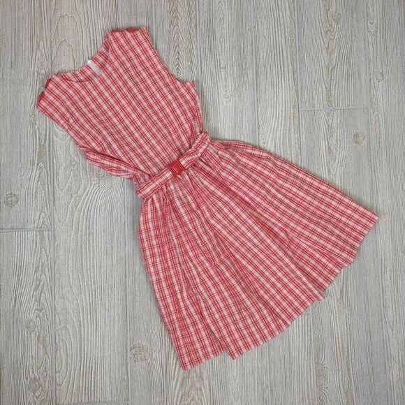 Little Girls Approx Medium Red White Check Sleeveless Dress Apple Embellishments - Picture 3 of 10